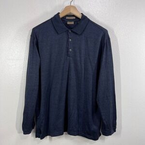 AXIST L Navy Long Sleeve Polo Shirt Mercerized Cotton Textured Knit Mens‎ Casual